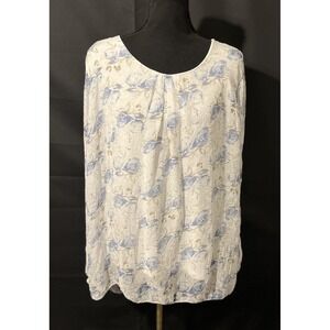Elena Baldi Shirt Womens 100% Silk 3X White Blue Floral Crinkle Made Italy